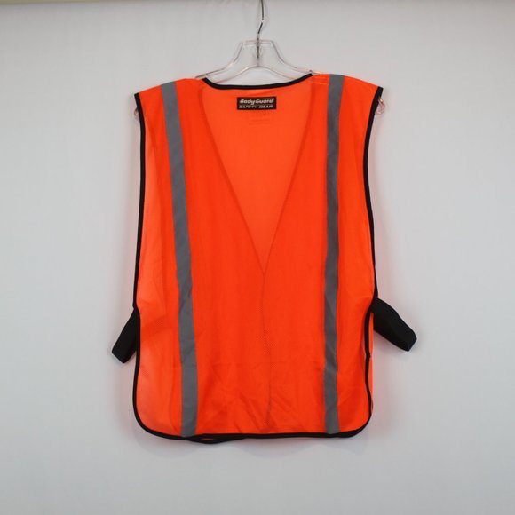 Body Guard Safety Gear OS Orange Mesh Gray Reflective Striped Vest - Picture 7 of 13